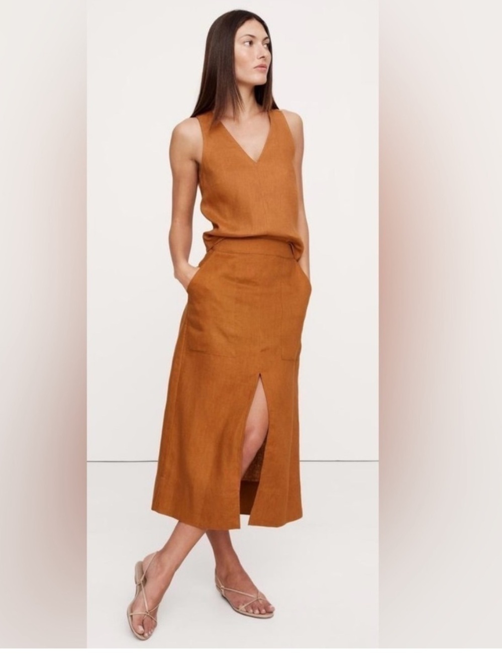 Banana Republic Women's Rust-Brown Midi Skirt with Front Slit
